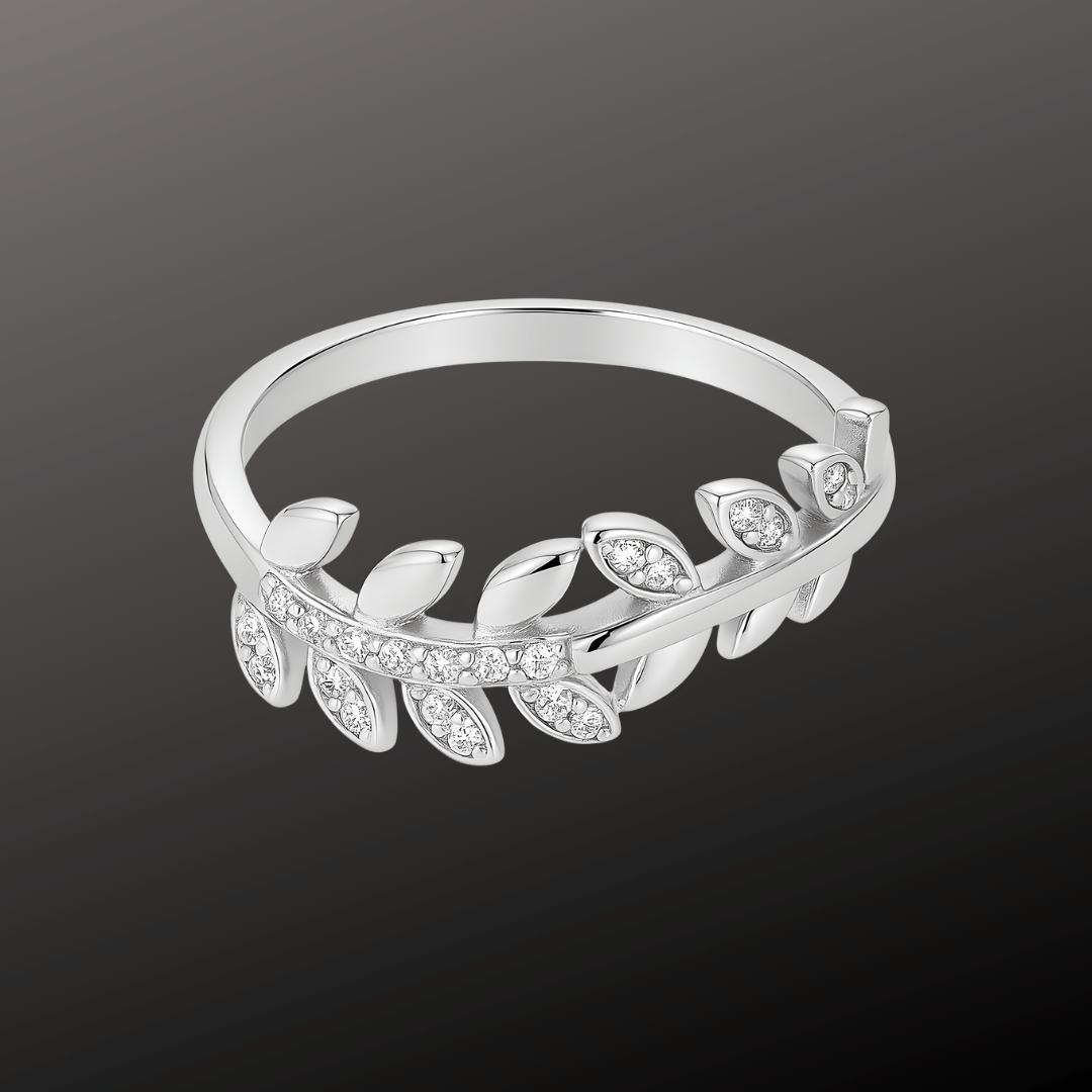 Silver CZ Laurel Leaf Ring