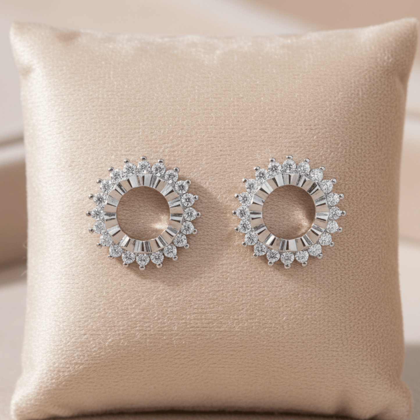 925 Silver Round CZ Halo Stud Earrings