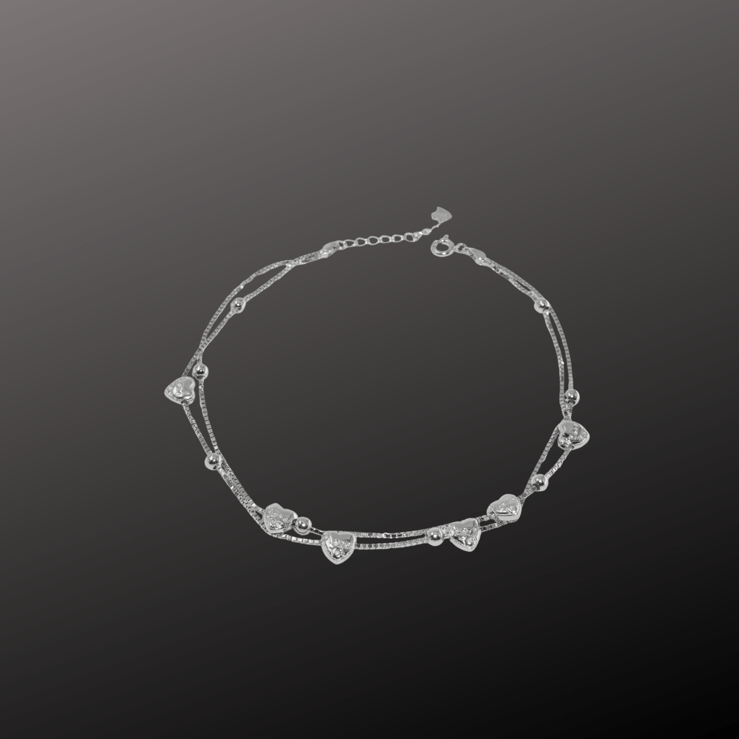 925 Silver Heart Bead Anklet