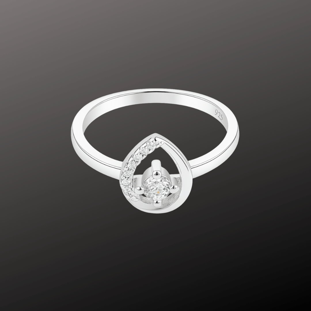 Teardrop CZ 925 Silver Ring