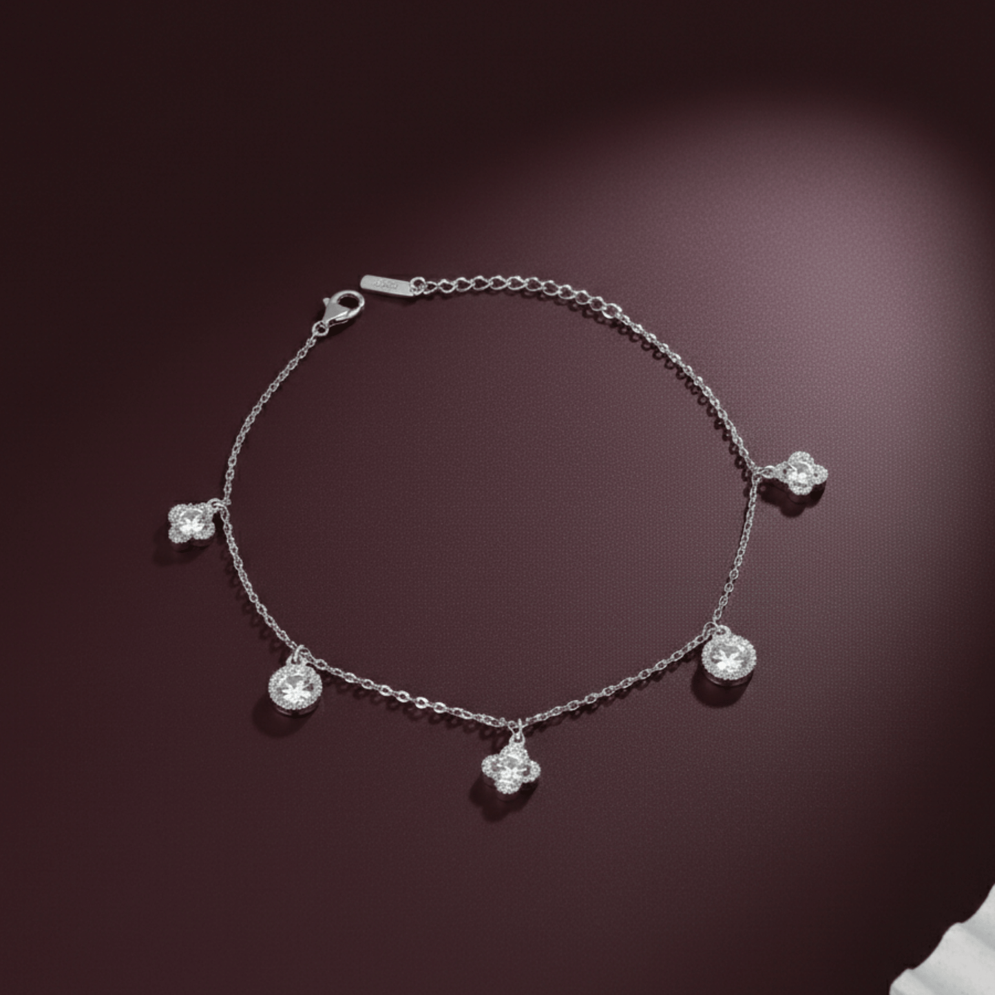 925 Silver Floral Charm Anklet for Women