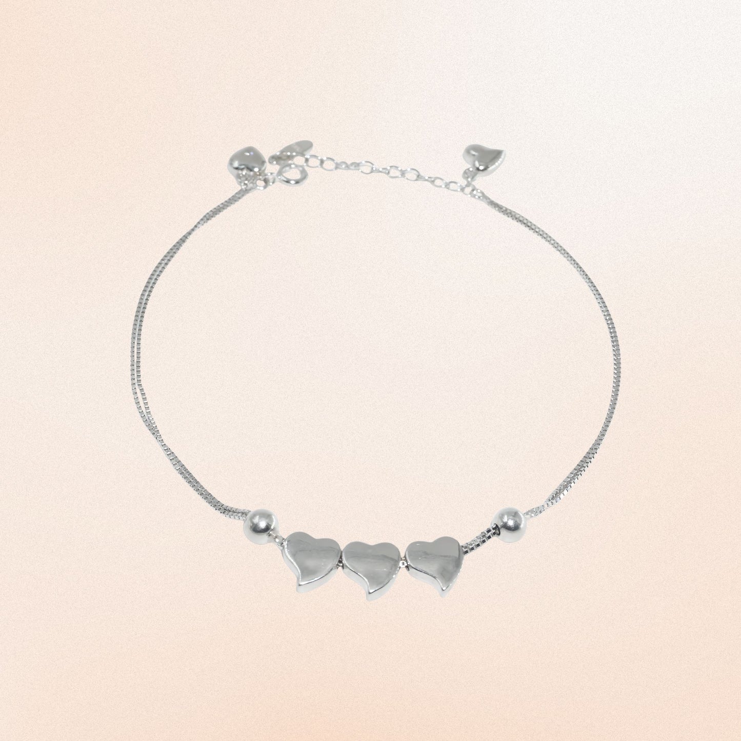 Triple Heart 925 Silver Anklet