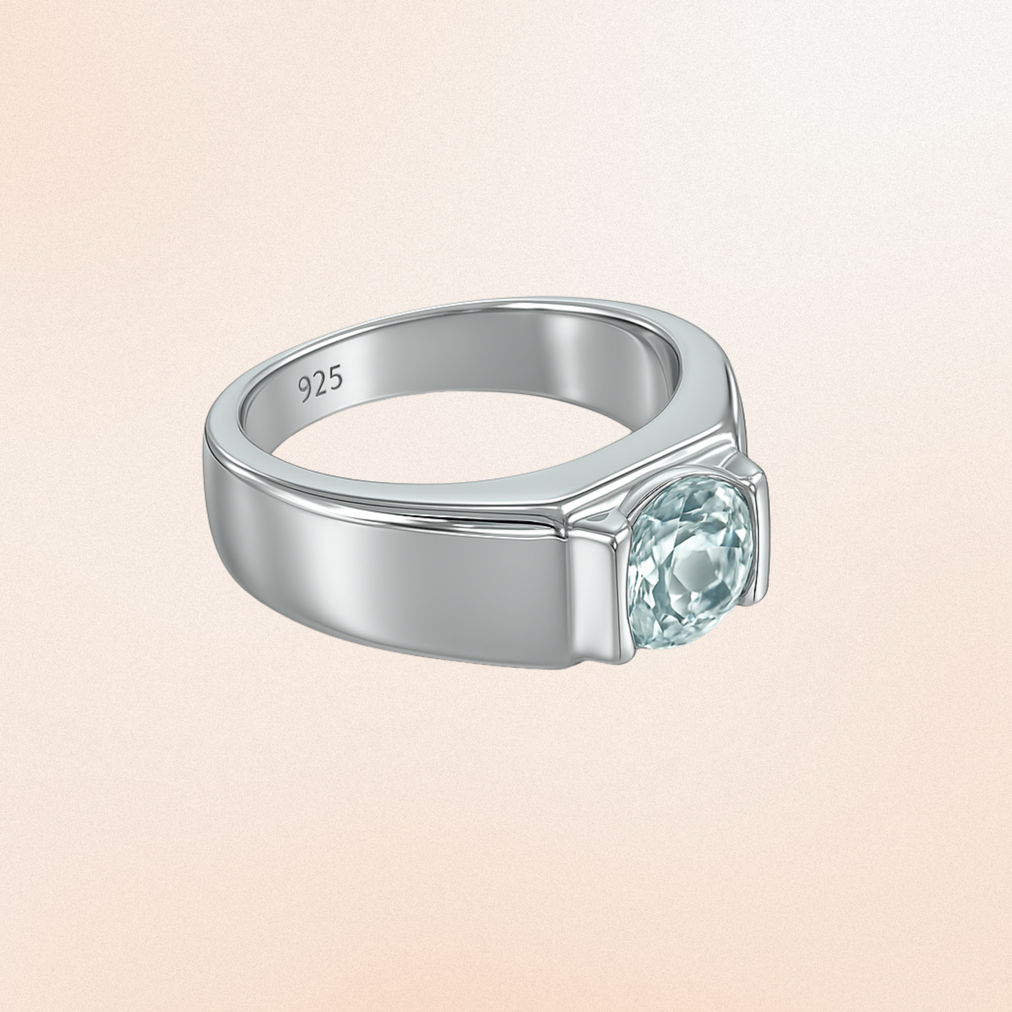 Men’s 925 Silver Solitaire Ring with Round White Stone