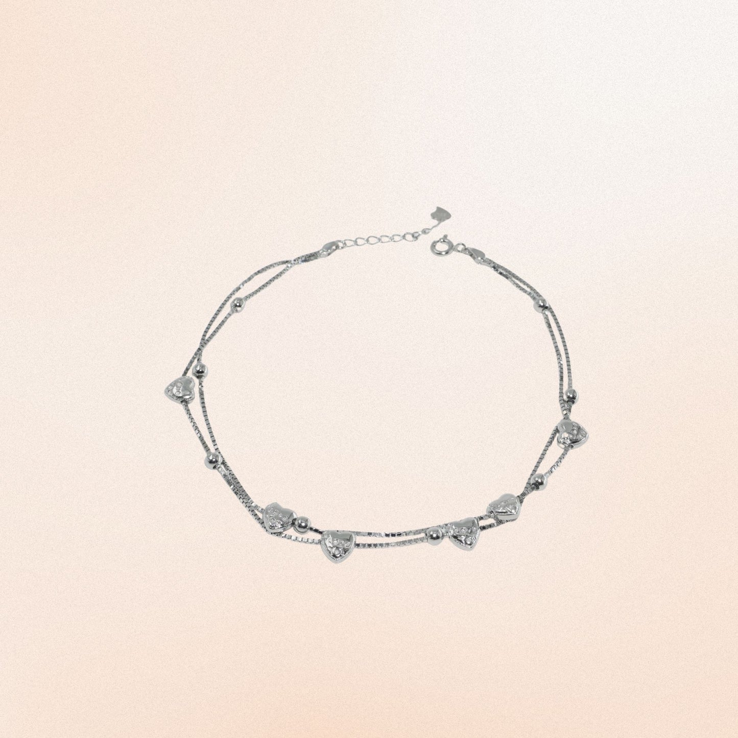 925 Silver Heart Bead Anklet