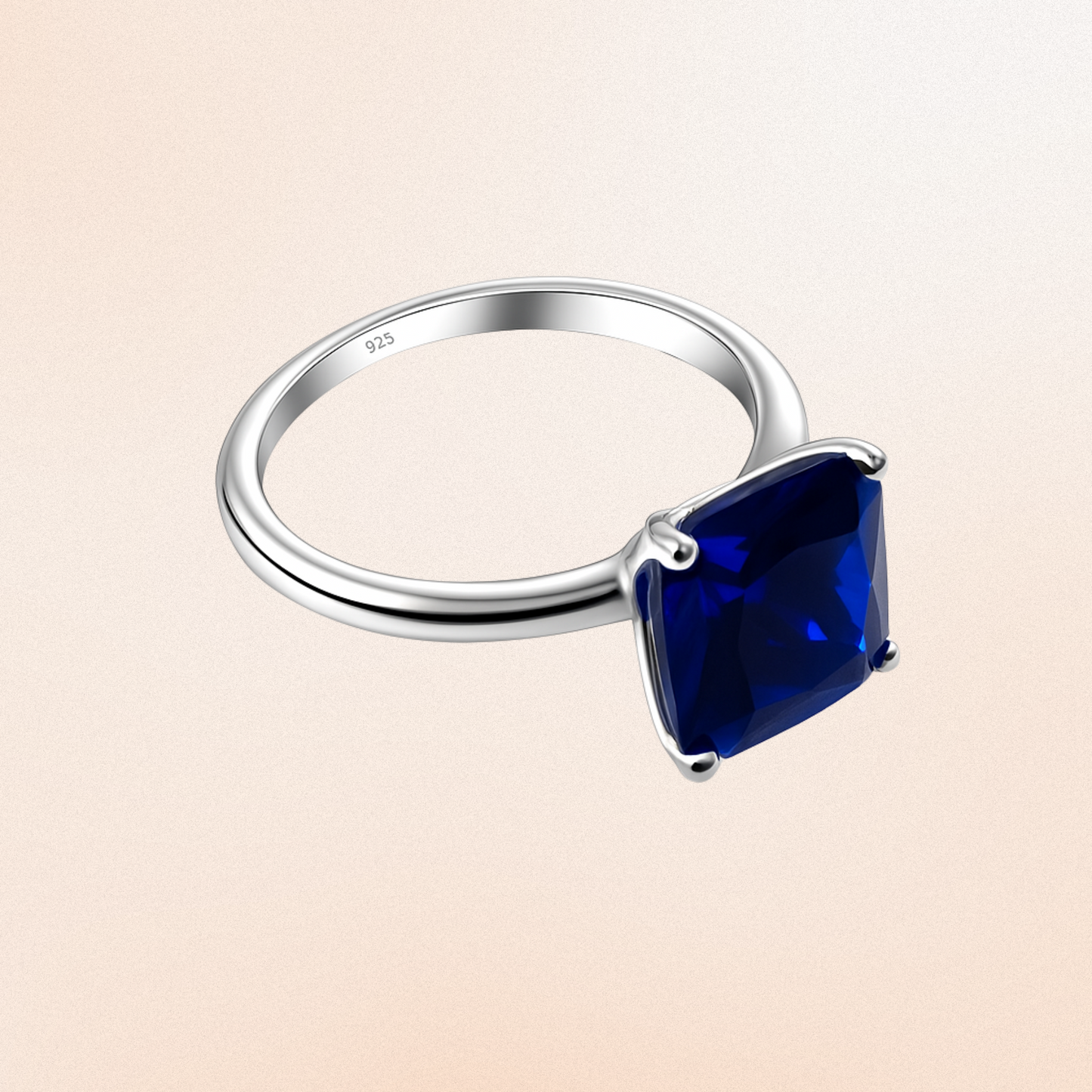 Blue Cushion Silver Ring