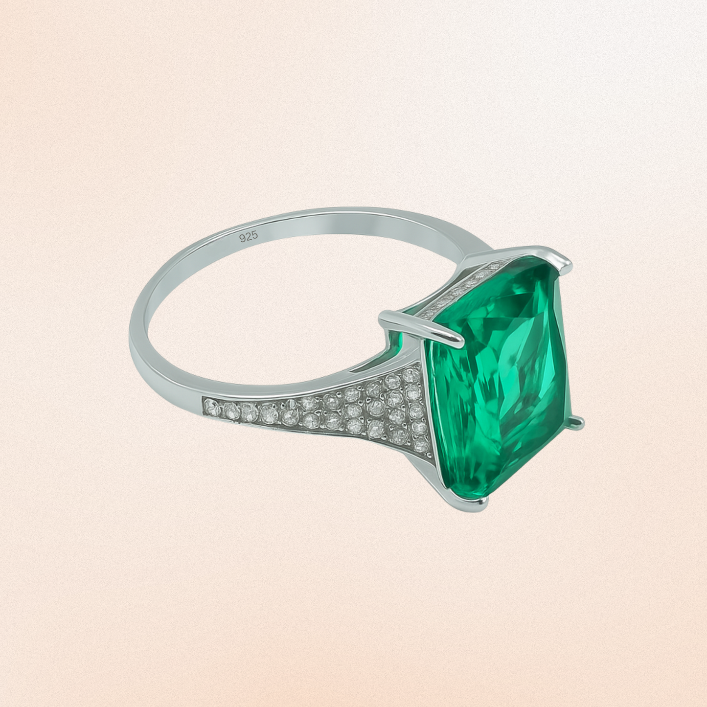Regal Emerald-Cut Silver Ring
