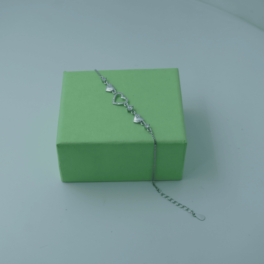925 Sterling Silver Heart Love Charm Bracelet