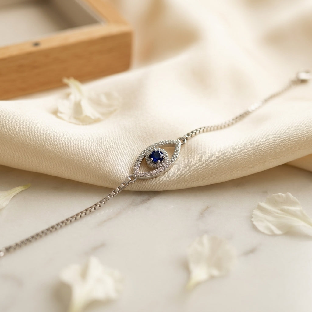 925 Silver Evil Eye CZ Diamond Bracelet