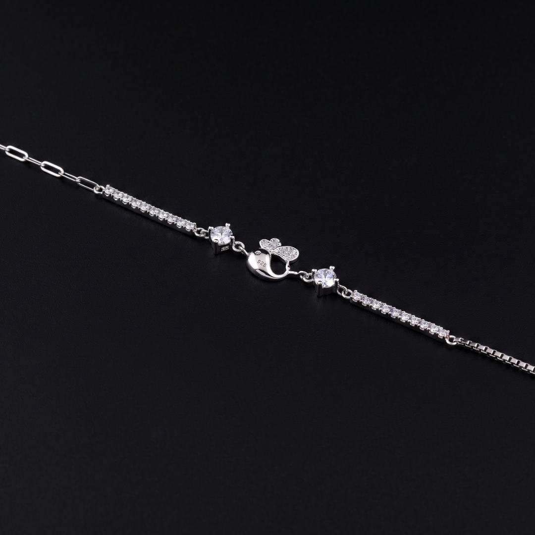 925 Silver CZ Tennis Butterfly Clasp Bracelet