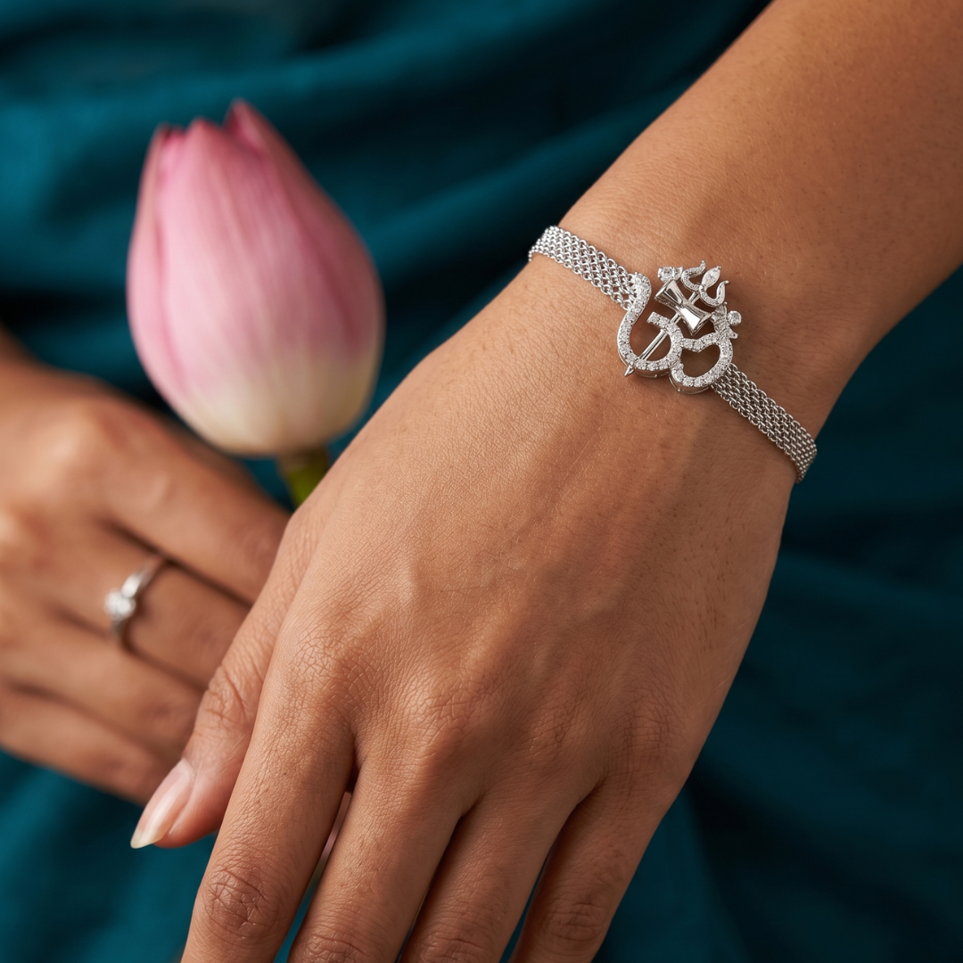 925 Silver Om Trishul Triple Chain Bracelet