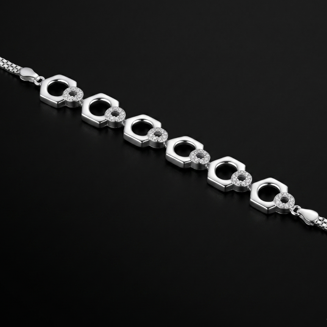 925 Silver Hexagon CZ Bracelet for Women