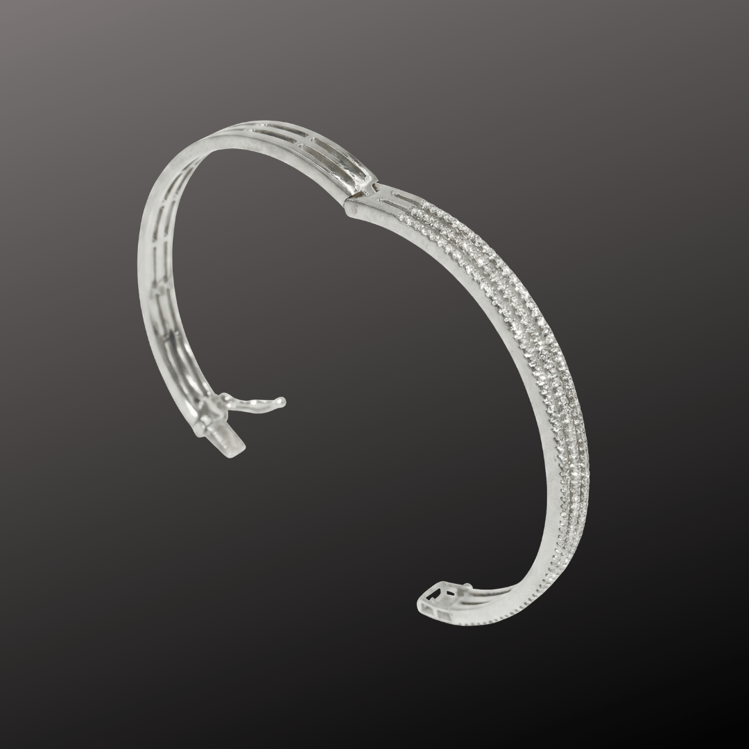 Triple Row Diamond Silver Kada