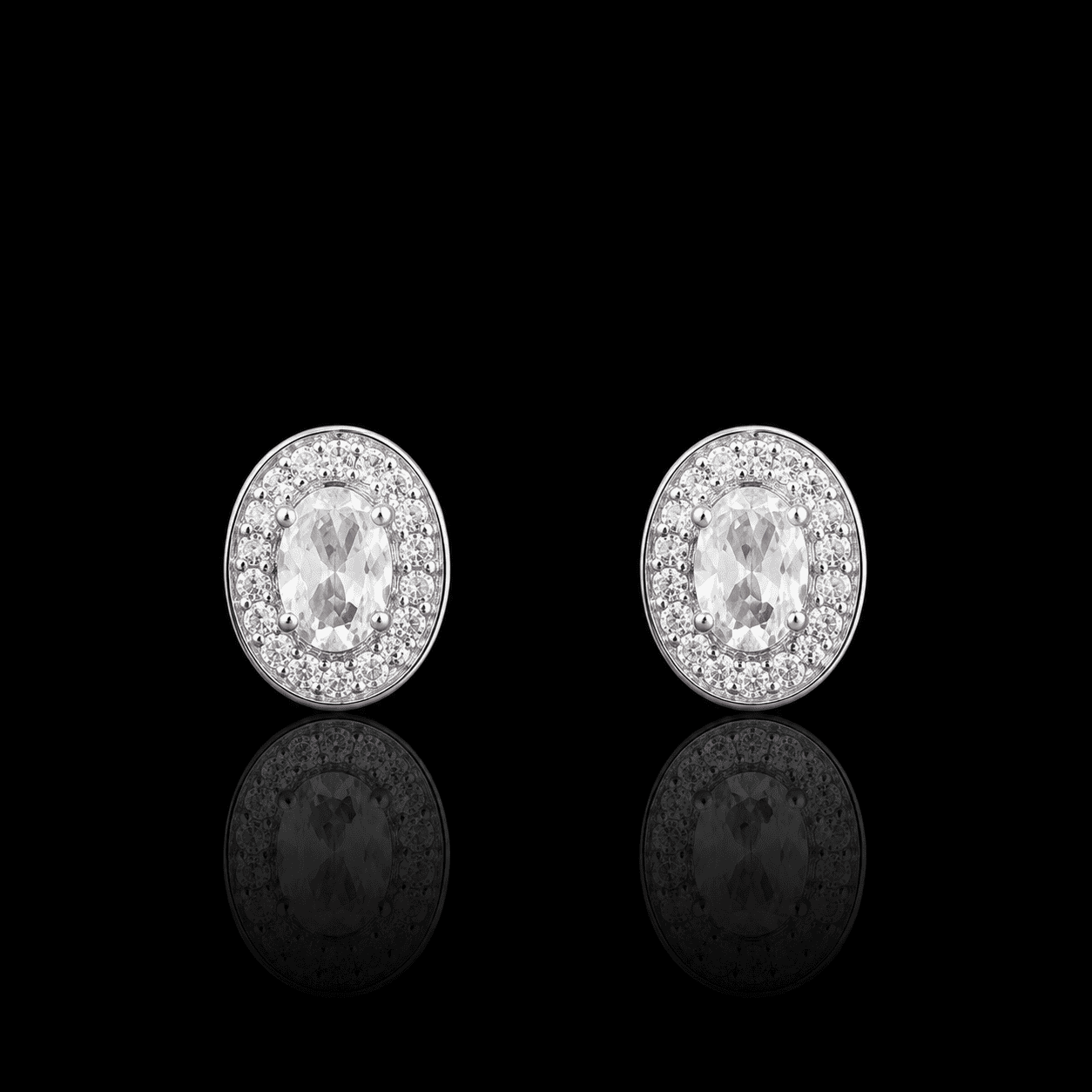 925 Silver Oval Halo Earrings