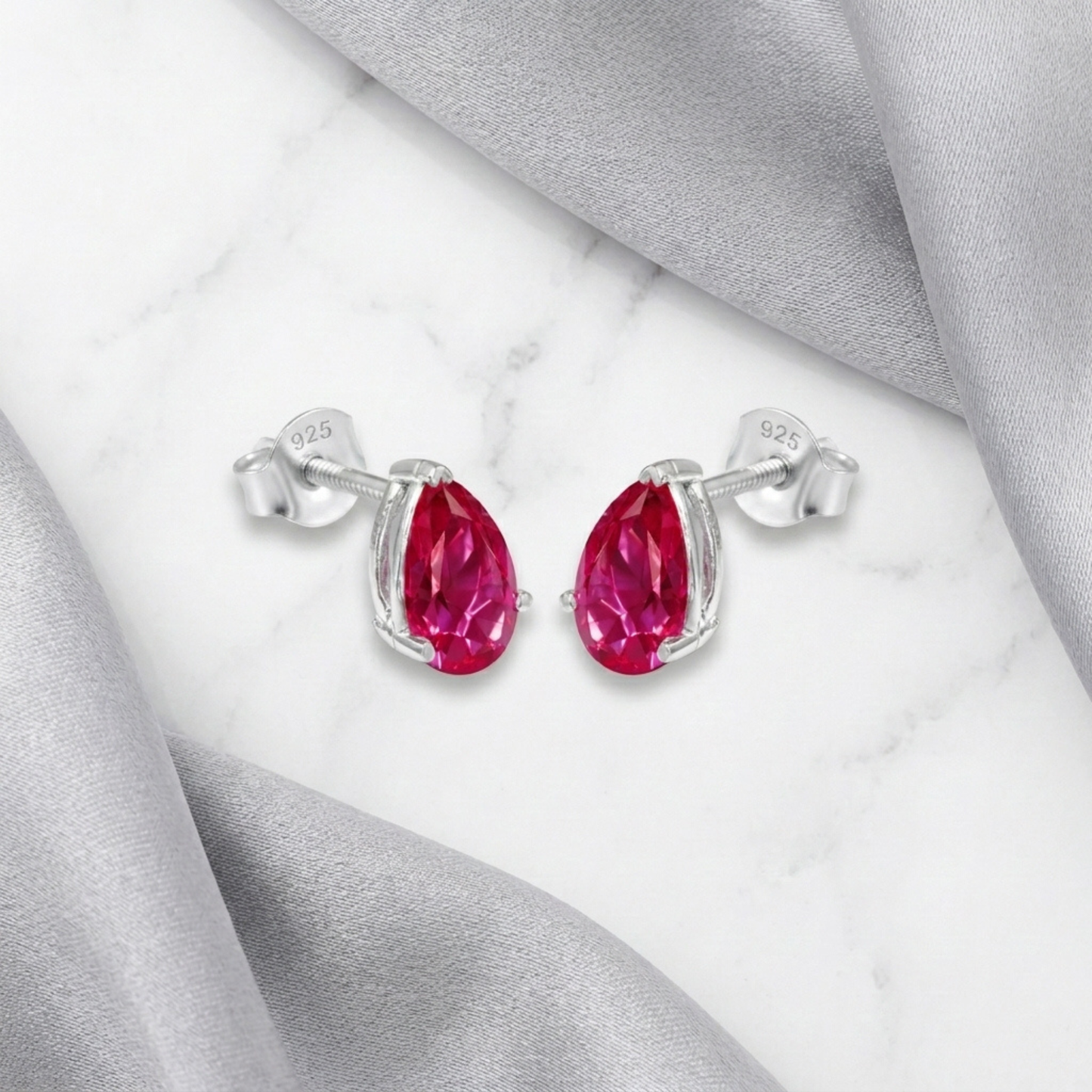 925 Sterling Silver Pink Stone Stud Earrings