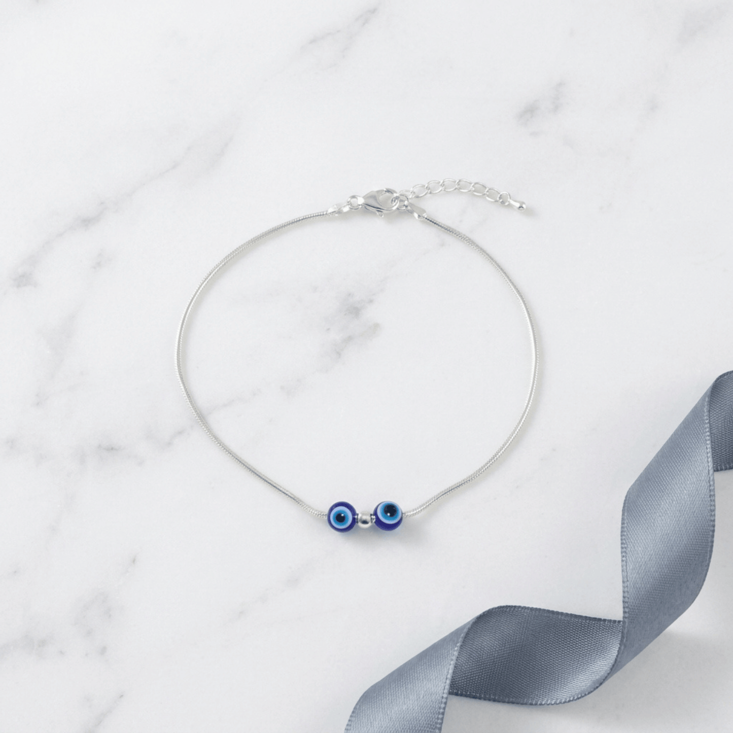 925 Sterling Silver Evil Eye Charm Anklet