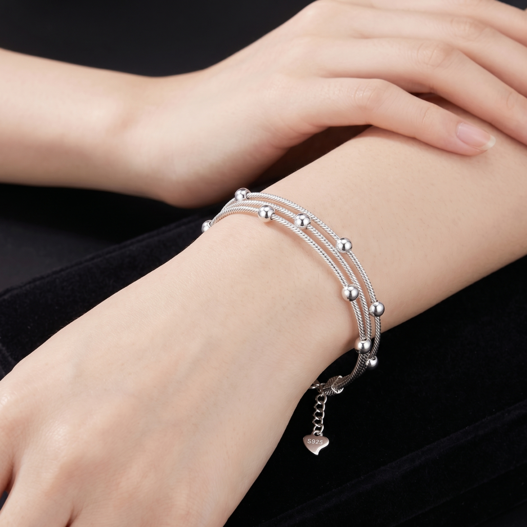 Triple Layer 925 Silver Bead Kada