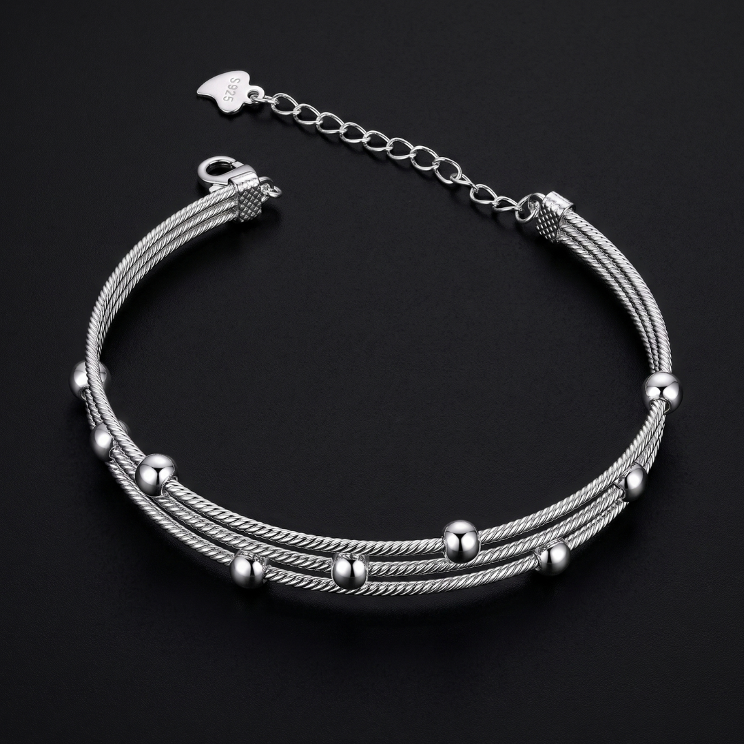 Triple Layer 925 Silver Bead Kada