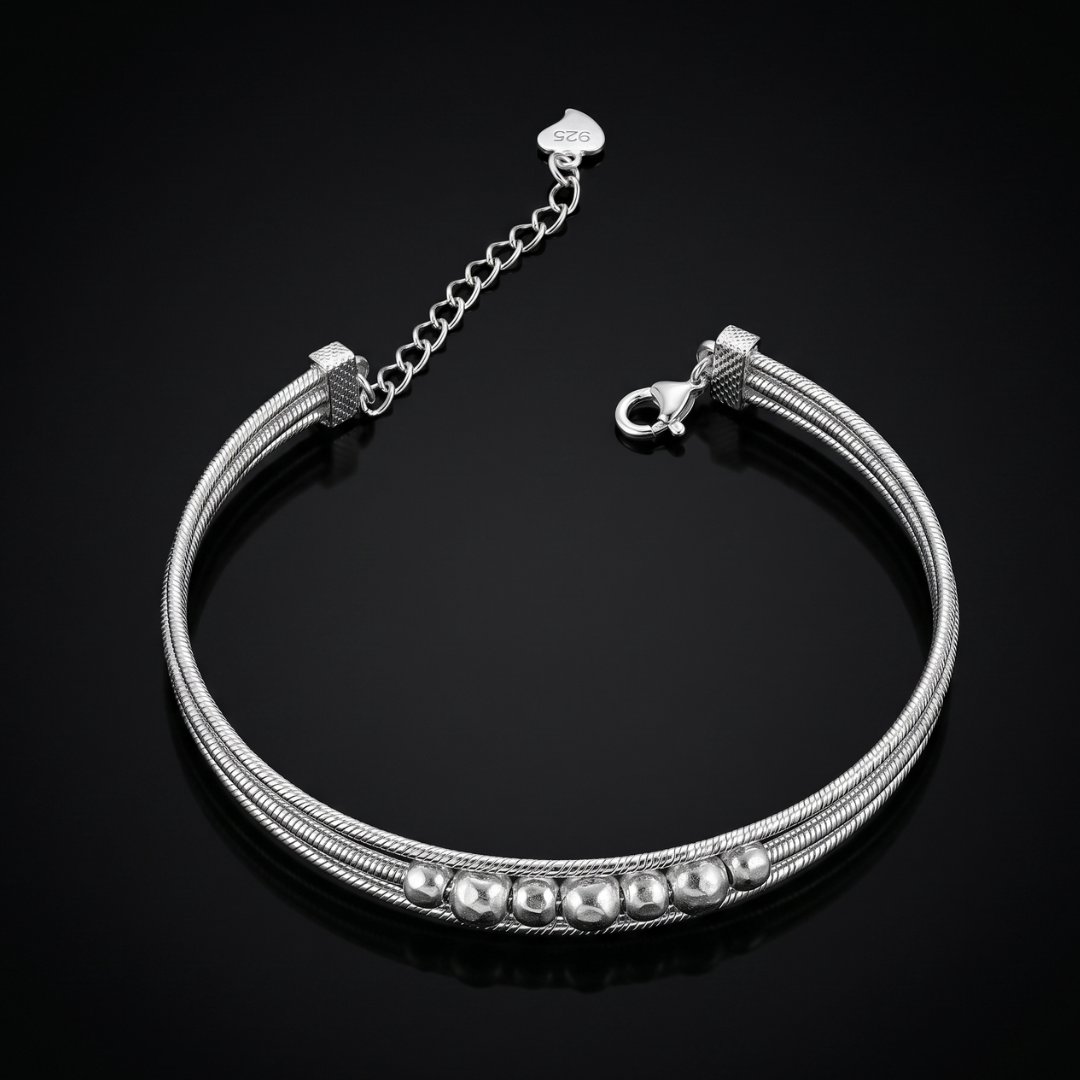 925 Silver Layered Beaded Kada