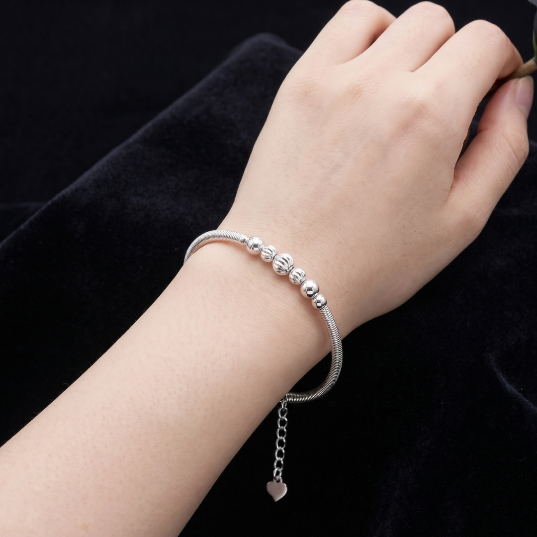 Silver Bead Snake Chain Bracelet