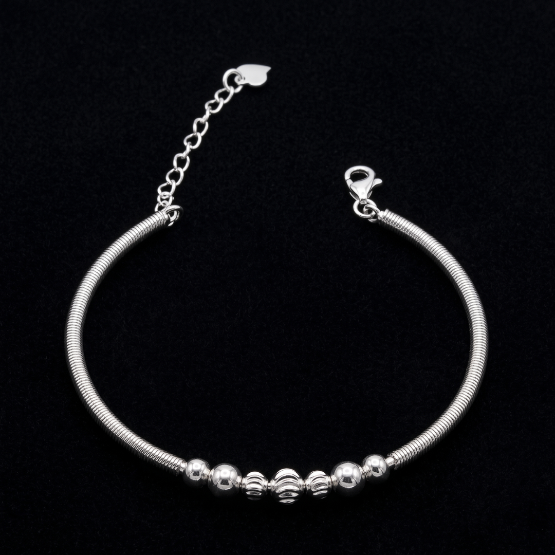 Silver Bead Snake Chain Bracelet