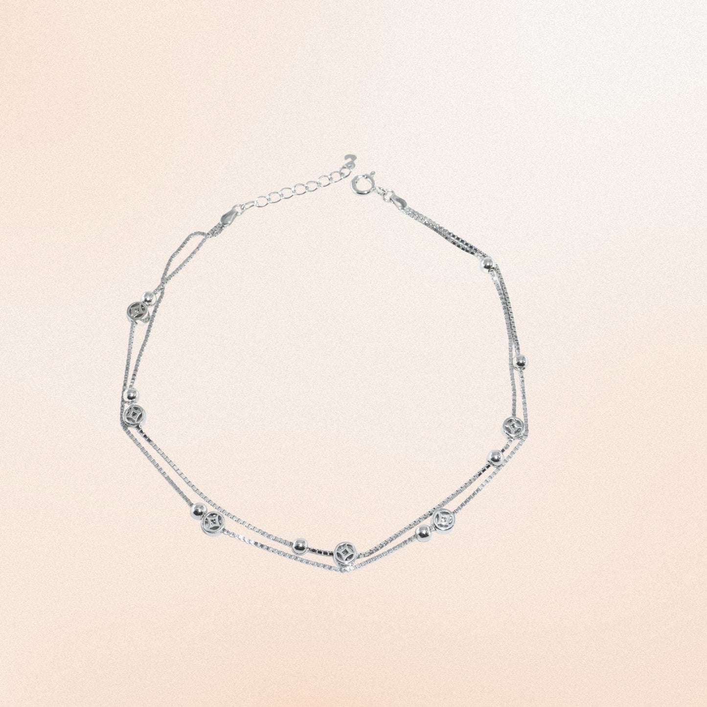 Layered Silver Bead Anklet