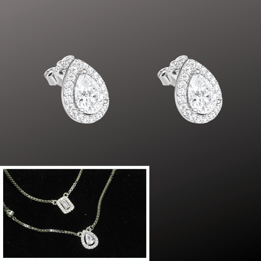 925 Silver Teardrop CZ Pendant & Earrings Set