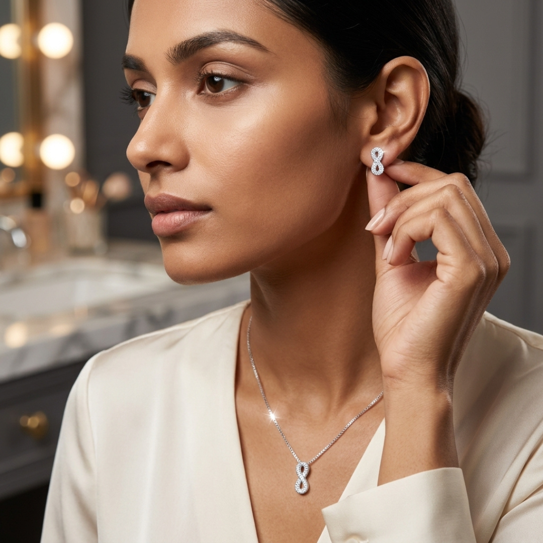 925 Silver Infinity Pendant & Earrings Set