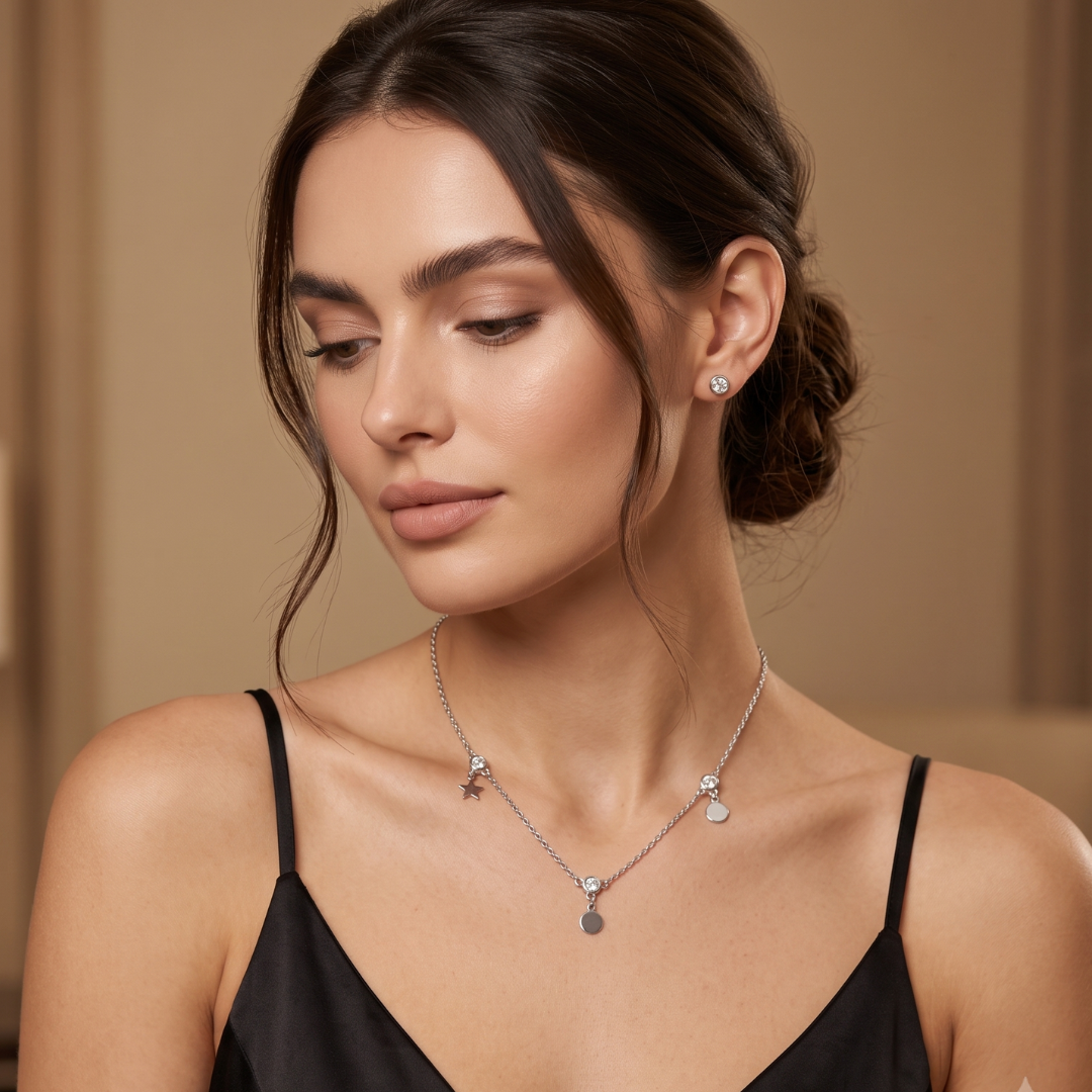 925 Silver Necklace & Earrings Set for Women