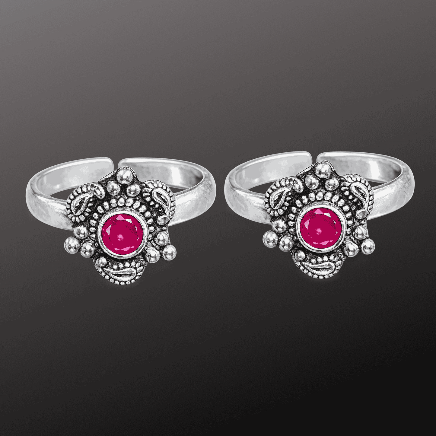 925 Silver Round Stone Adjustable Toe Ring