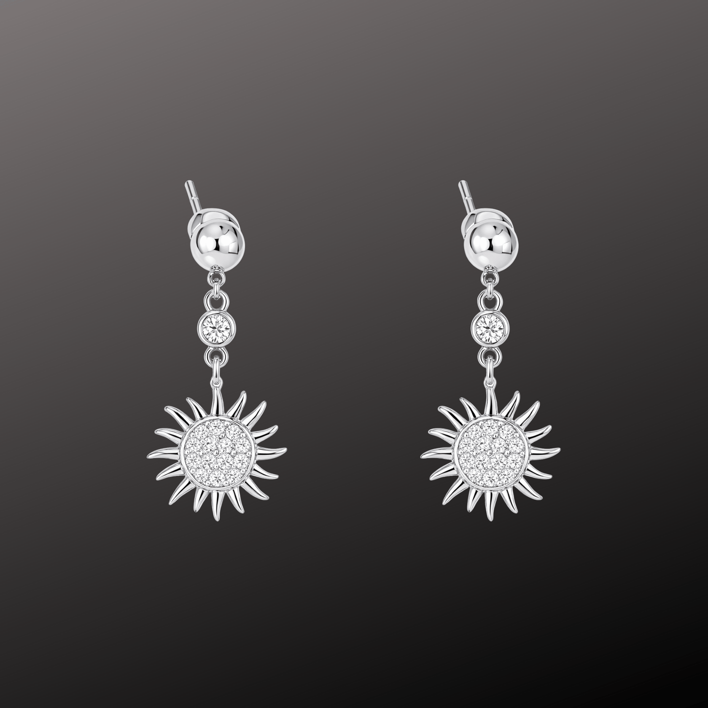 925 Silver CZ Diamond Sun Stud Earrings
