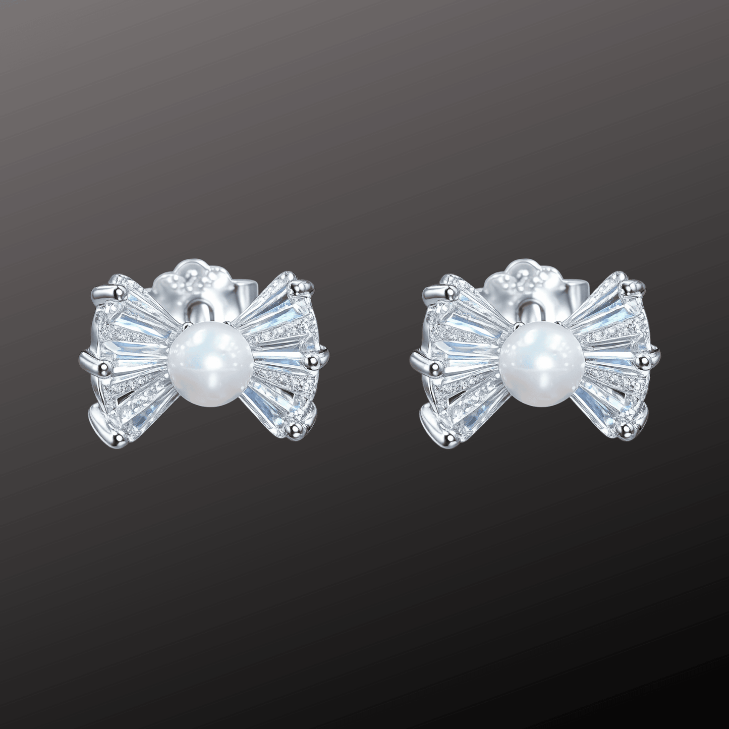 925 Silver Pearl Bow Stud Earrings