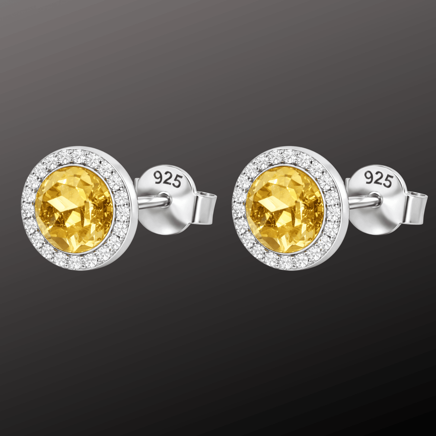 925 Silver Yellow Stone Stud Earrings