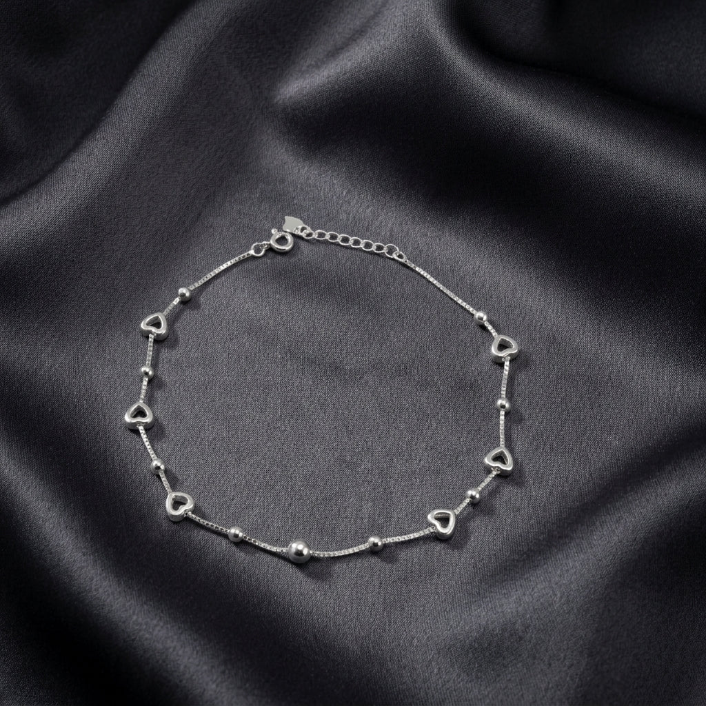 925 Sterling Silver Heart Charm Anklet
