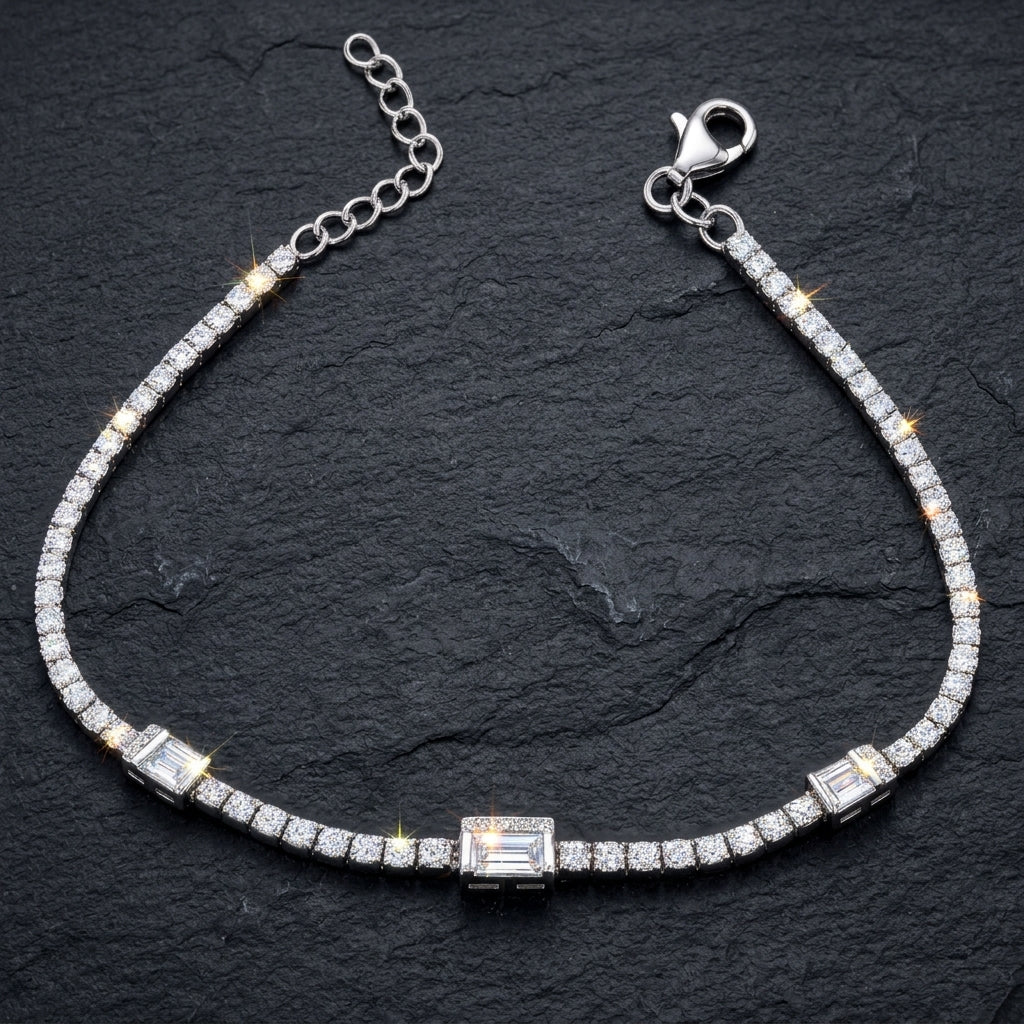 925 Silver Baguette CZ Accent Bracelet