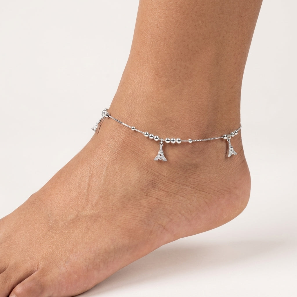 925 Silver Eiffel Tower Charm Anklet