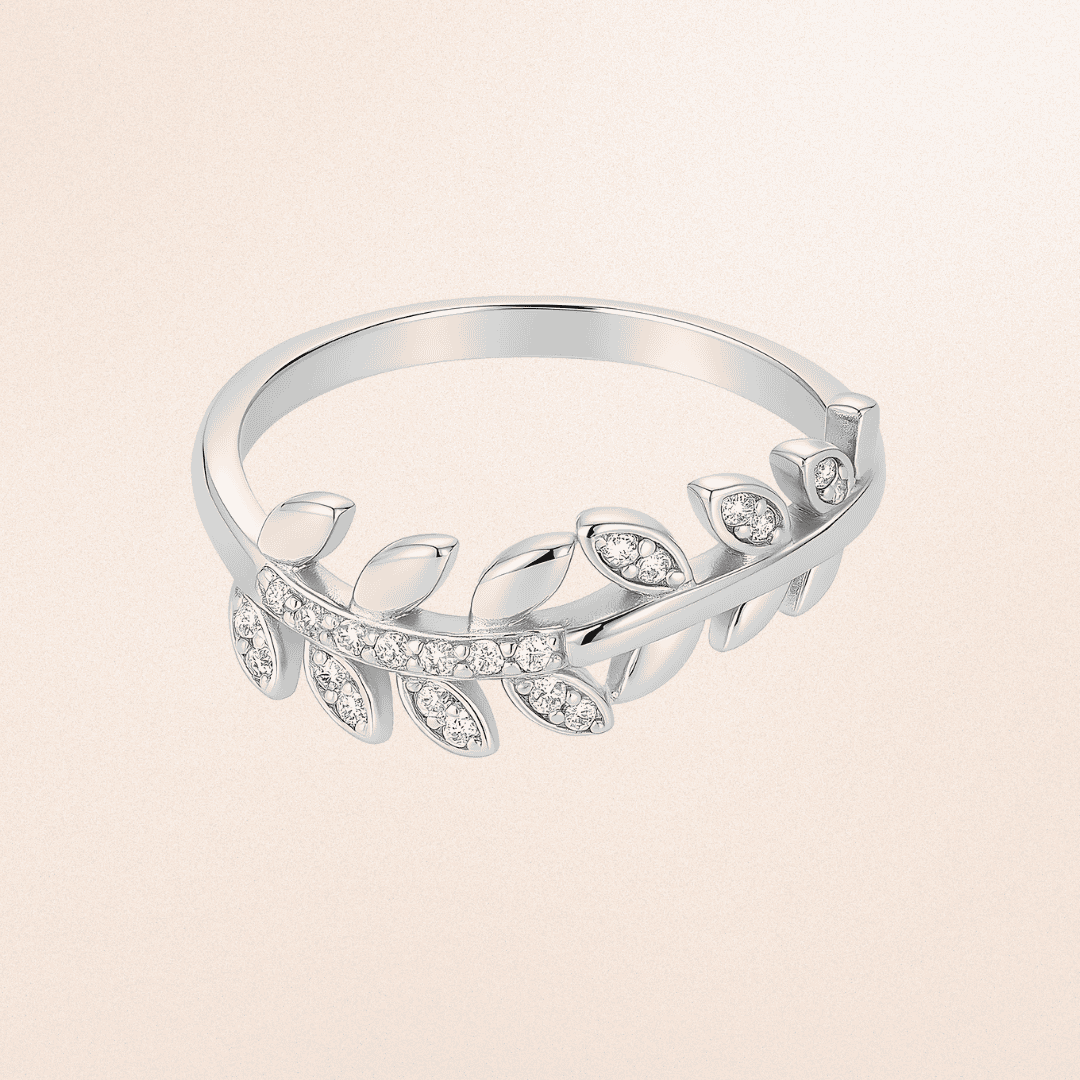 Silver CZ Laurel Leaf Ring