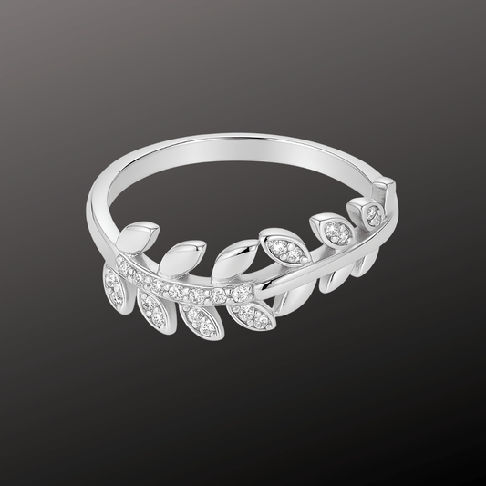 Silver CZ Laurel Leaf Ring