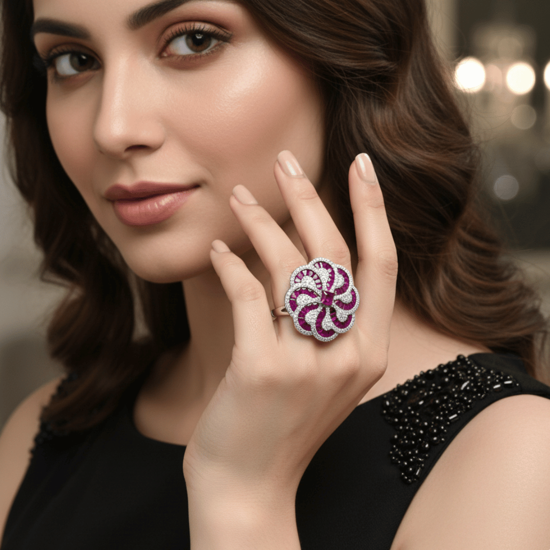 Pink Floral Swirl Ring