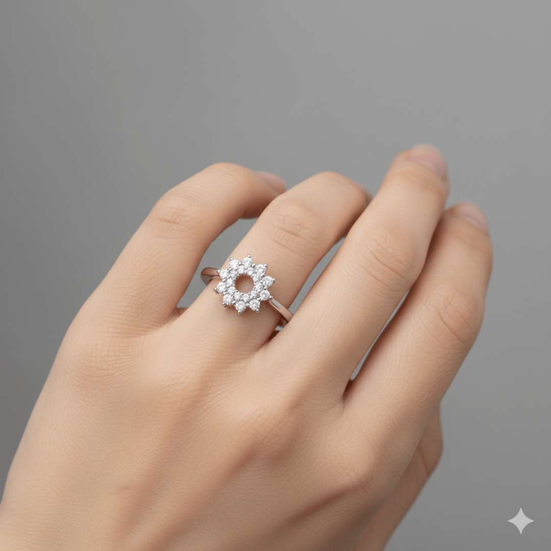 Sparkling Floral Silver Ring