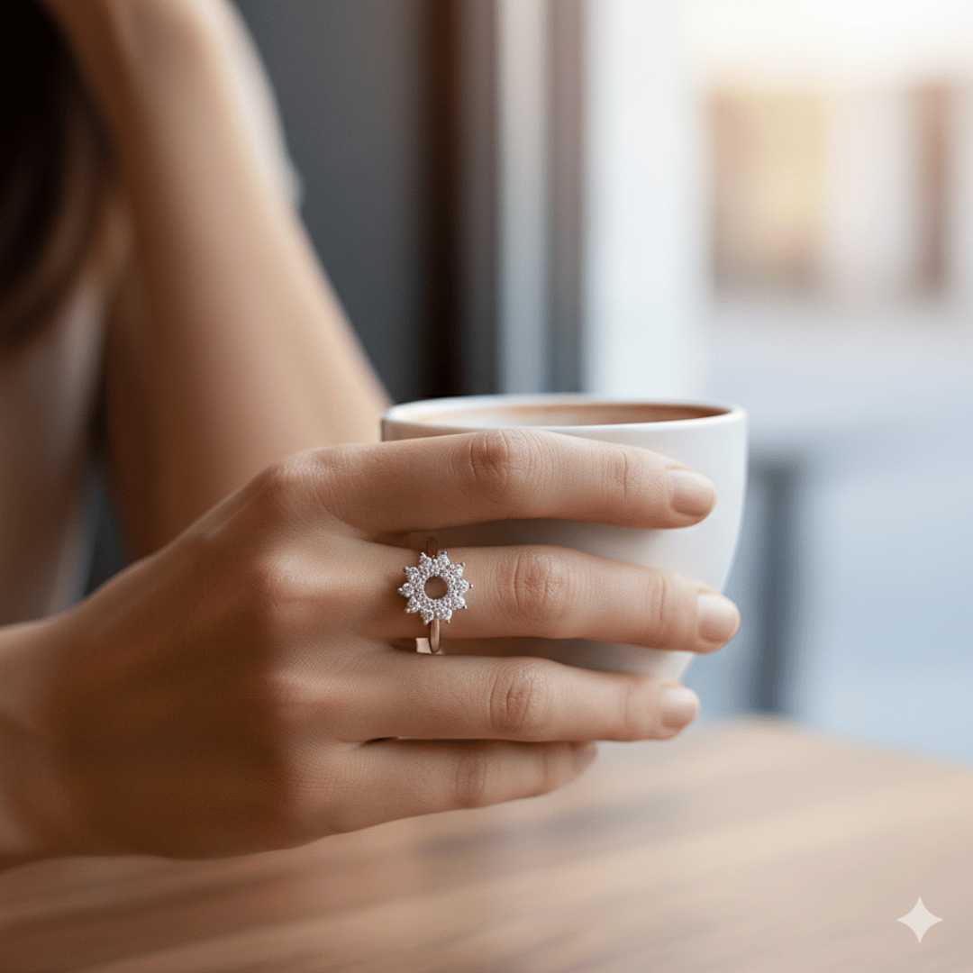 Sparkling Floral Silver Ring