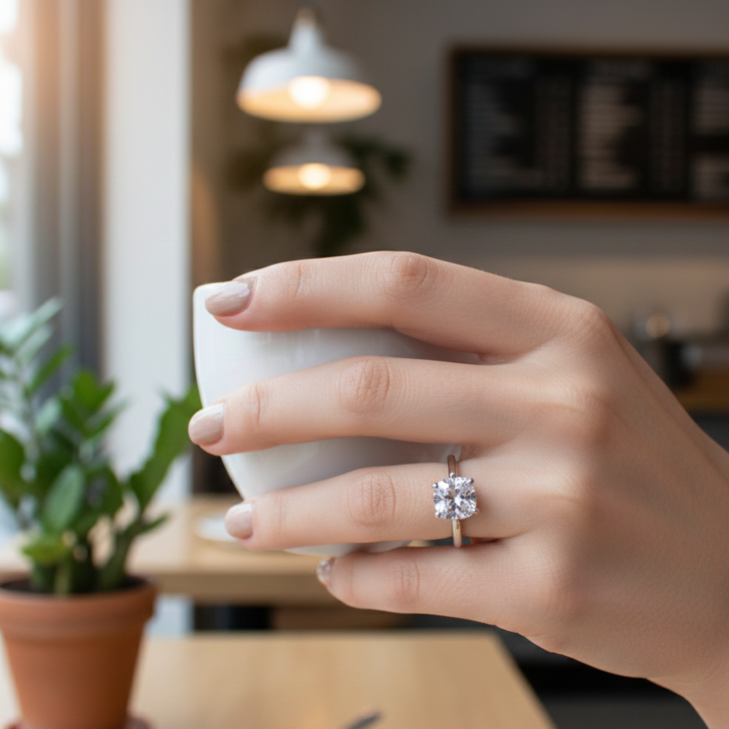Simple 925 Silver Diamond Ring