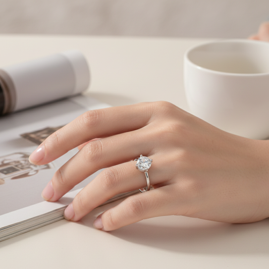 Simple 925 Sterling Silver CZ Diamond Ring