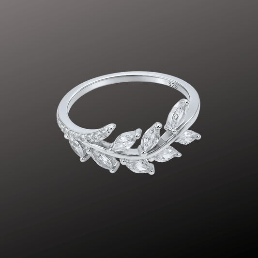 Silver Marquise Leaf Branch Ring