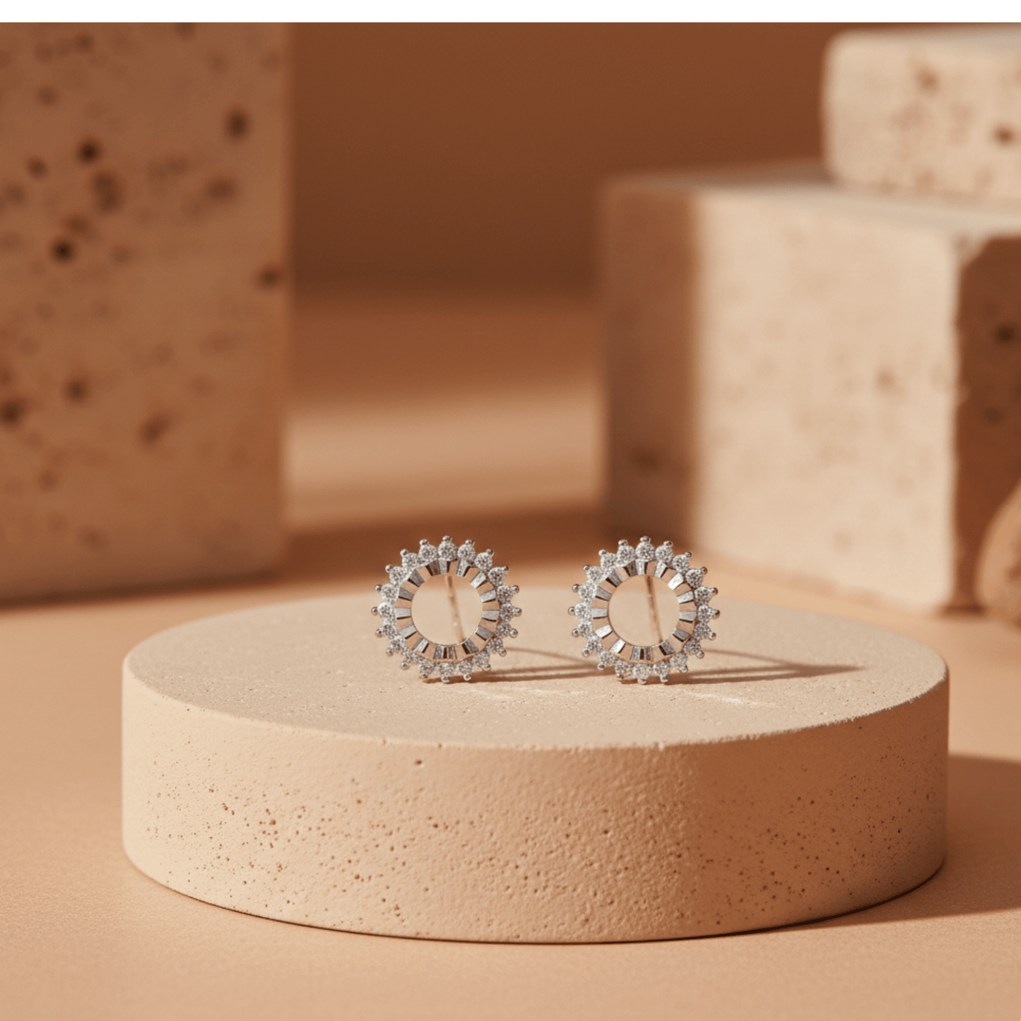 Round Halo 925 Silver Earrings