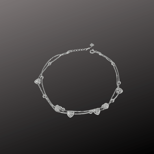 925 Silver Heart Bead Anklet