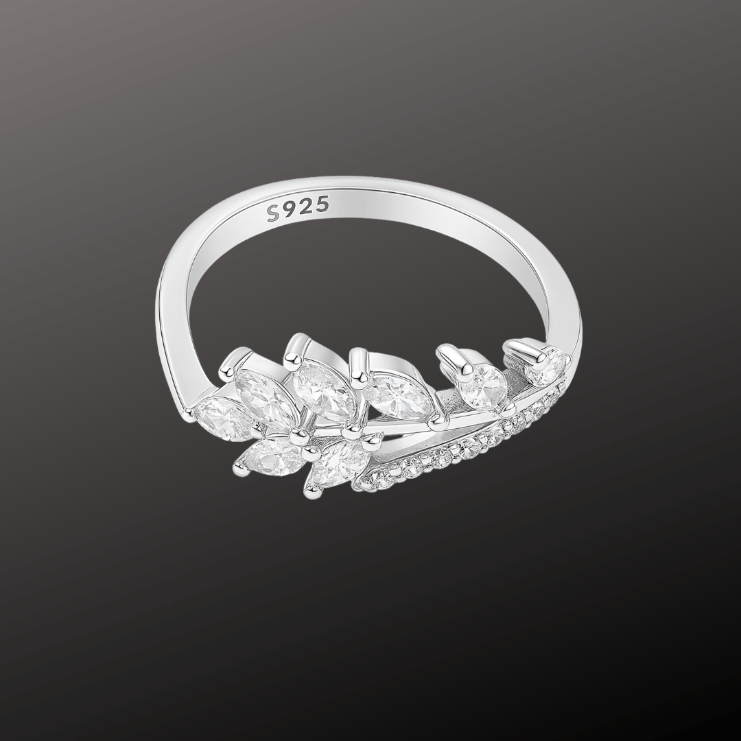 Silver CZ Leaf Cluster Ring