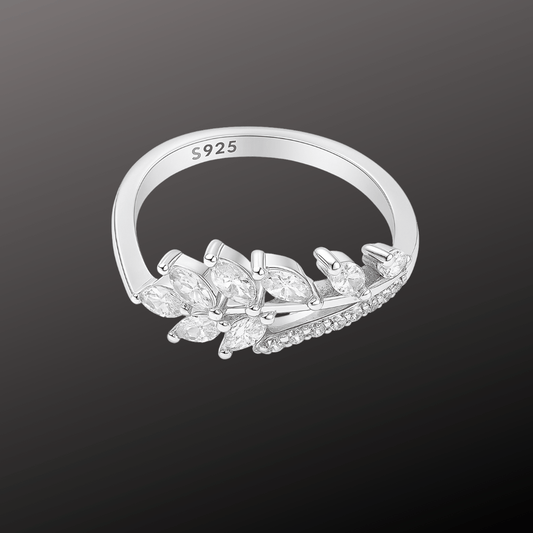 Silver CZ Leaf Cluster Ring