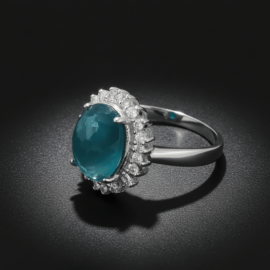 Midnight Teal Halo Ring