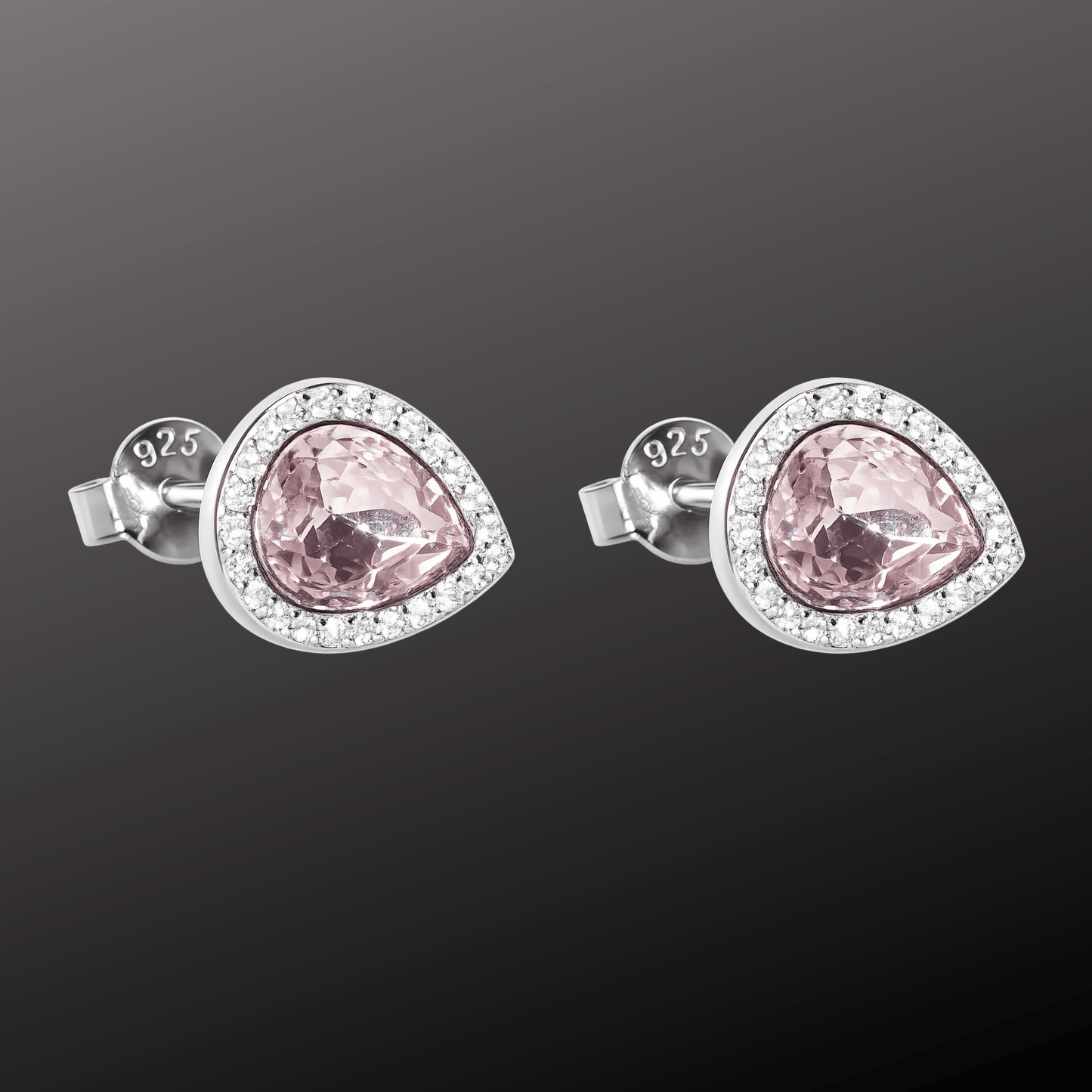 925 Silver Teardrop Pink Crystal Stud Earrings