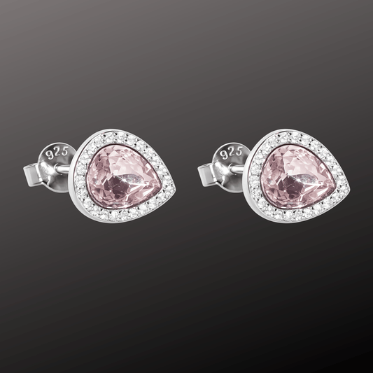 925 Silver Teardrop Pink Crystal Stud Earrings